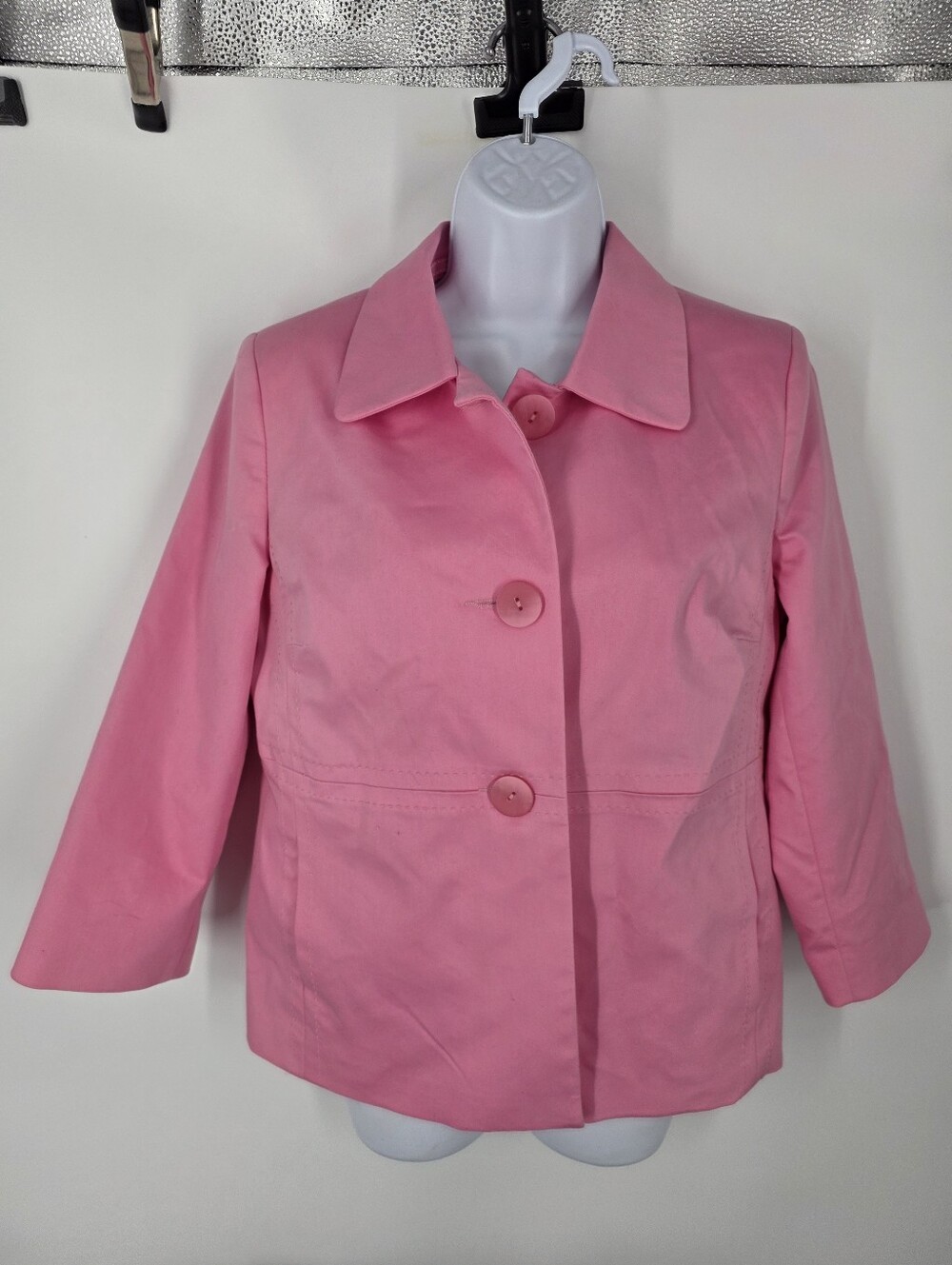 Koret Pink Blazer Jacket Womens 10 Lined Cotton Stretch Cropped 3/4 Sleeve Vtg